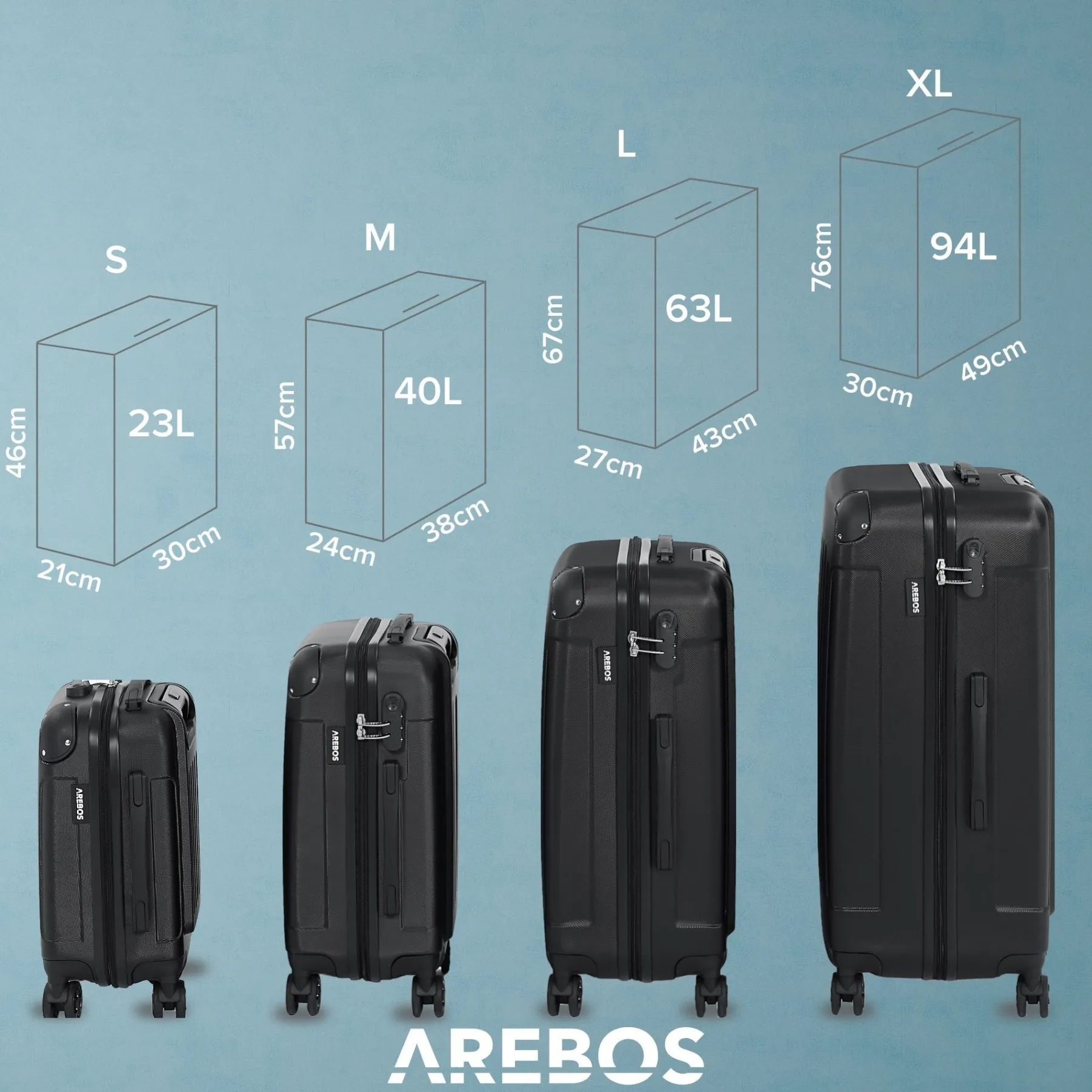 4 tlg. Reisekoffer Set Schwarz