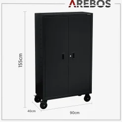 Aktenschrank_Garagenschrank 155 x 90 x 40 cm mit Rollen