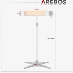 Infrarot Heizstrahler 2000W mit Stativ & Fernbedienung Silber