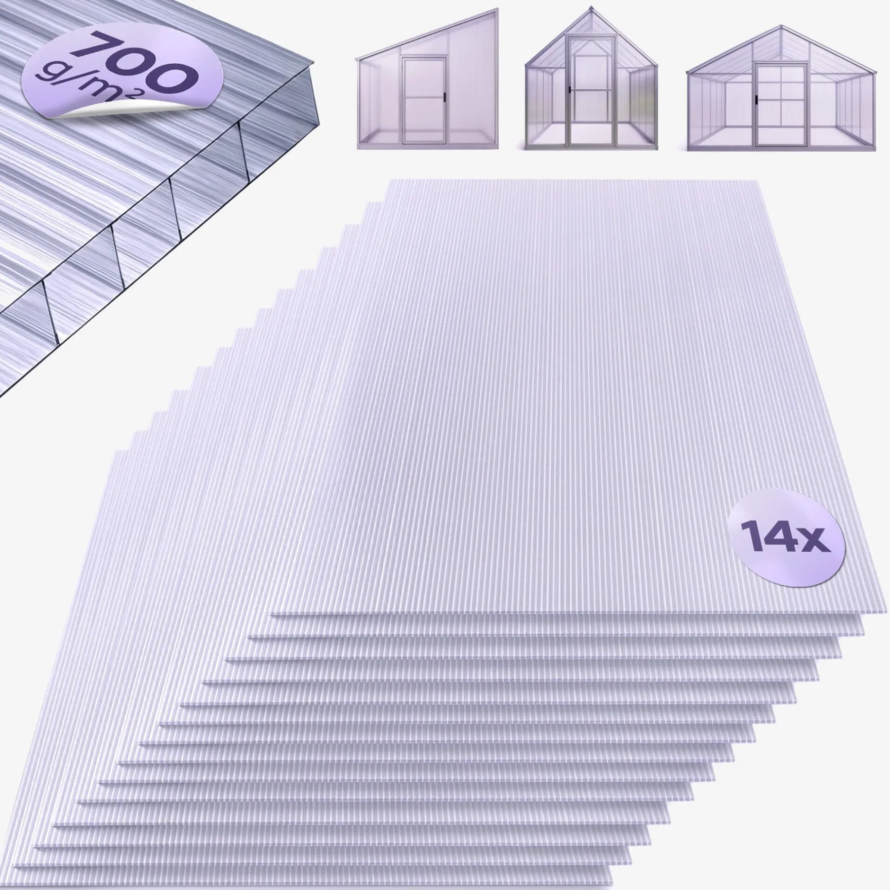 Polycabonat Hohlkammerstegplatten 14er-Set