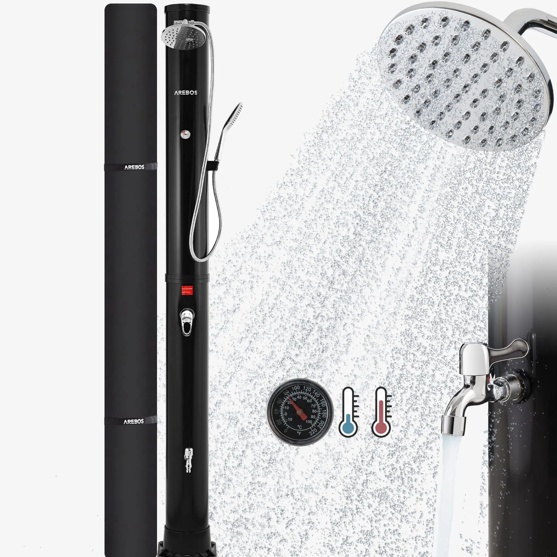 Solardusche 40L mit Thermometer & Handdusche schwarz