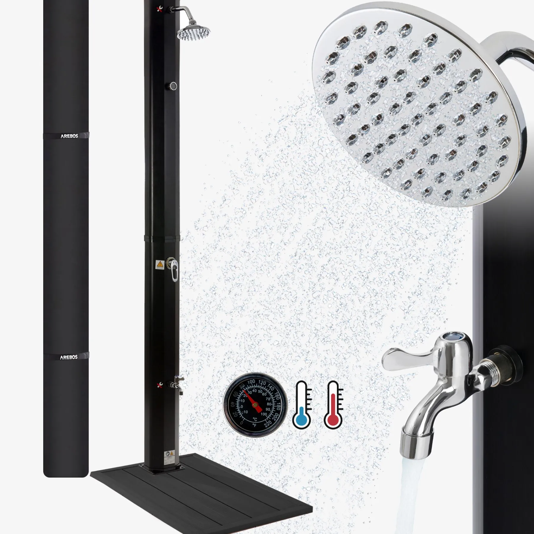 Solardusche 35L Schwarz & Bodenelement Anthrazit