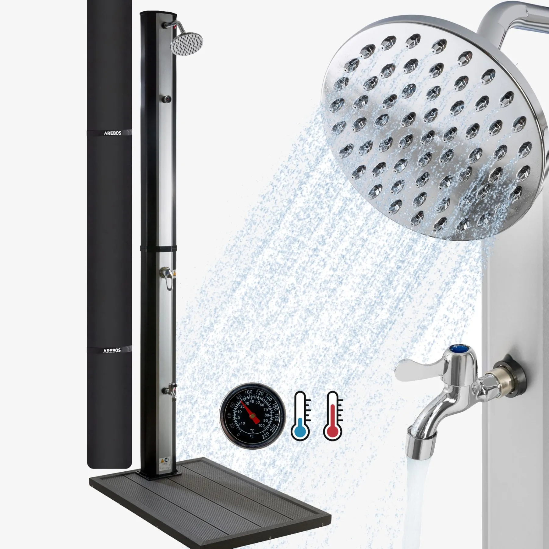 Solardusche 35L Silber - Bodenelement Anthrazit