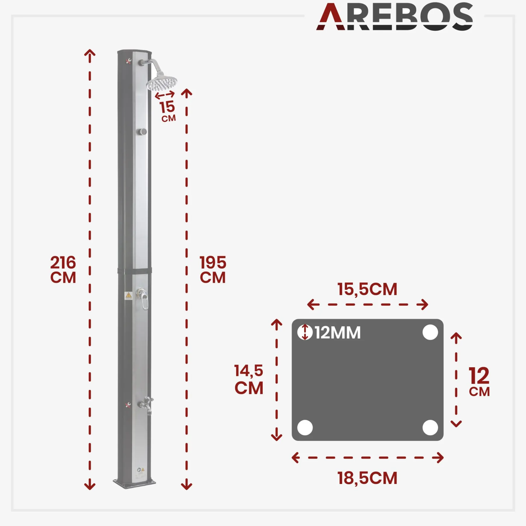 Solardusche 35L Silber - Bodenelement Anthrazit