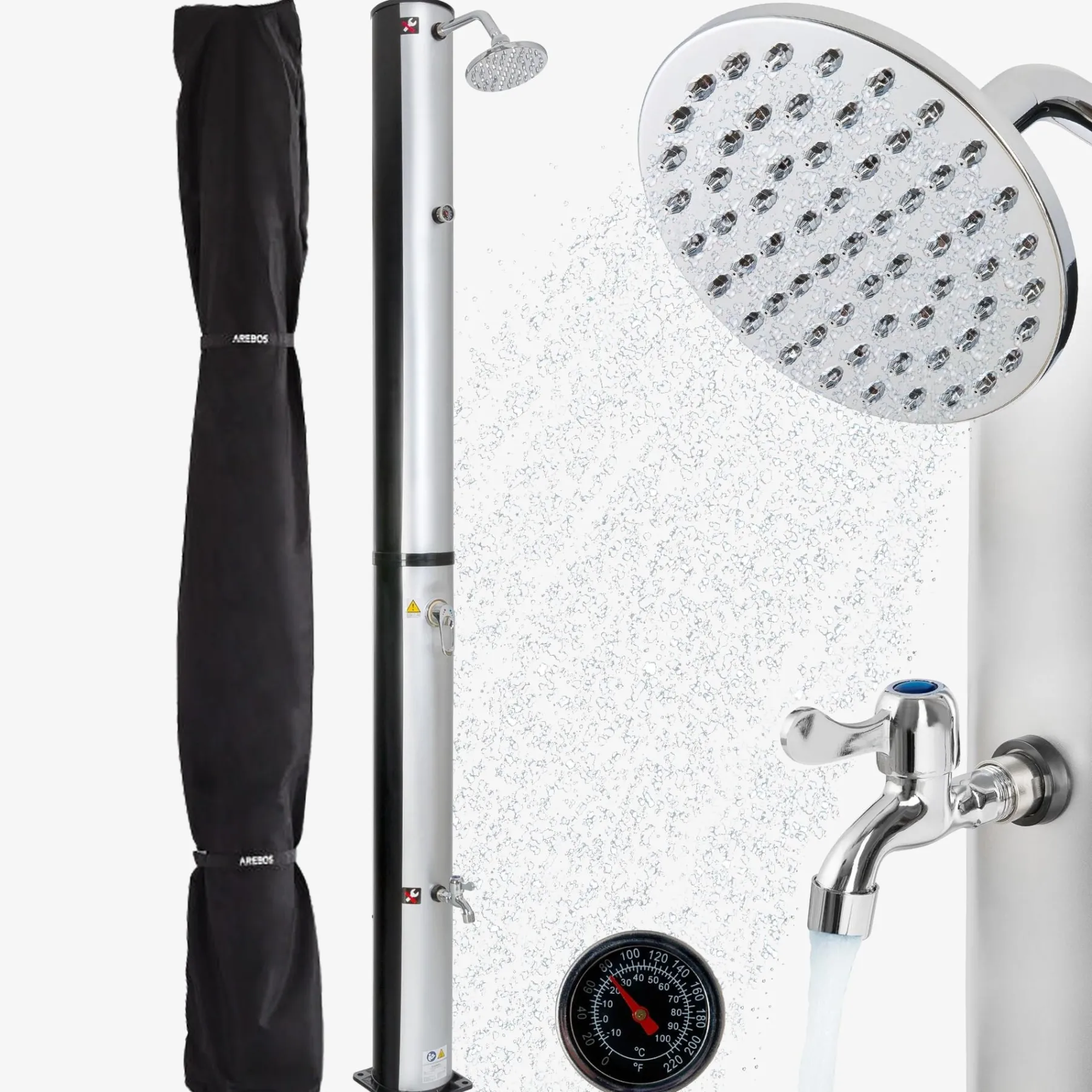 Solardusche 37L silber - rund - mit Thermometer