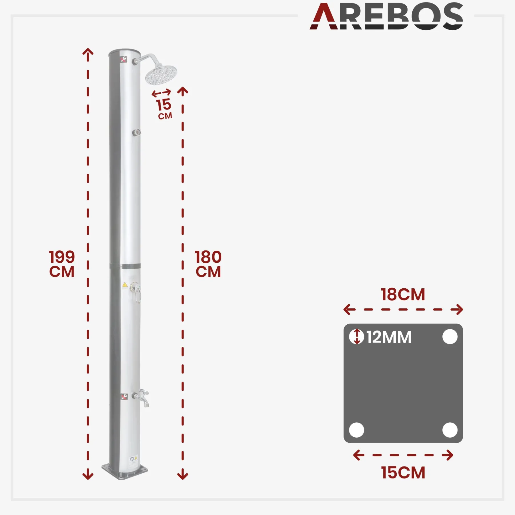 Solardusche 37L Silber rund - Bodenelement Anthrazit