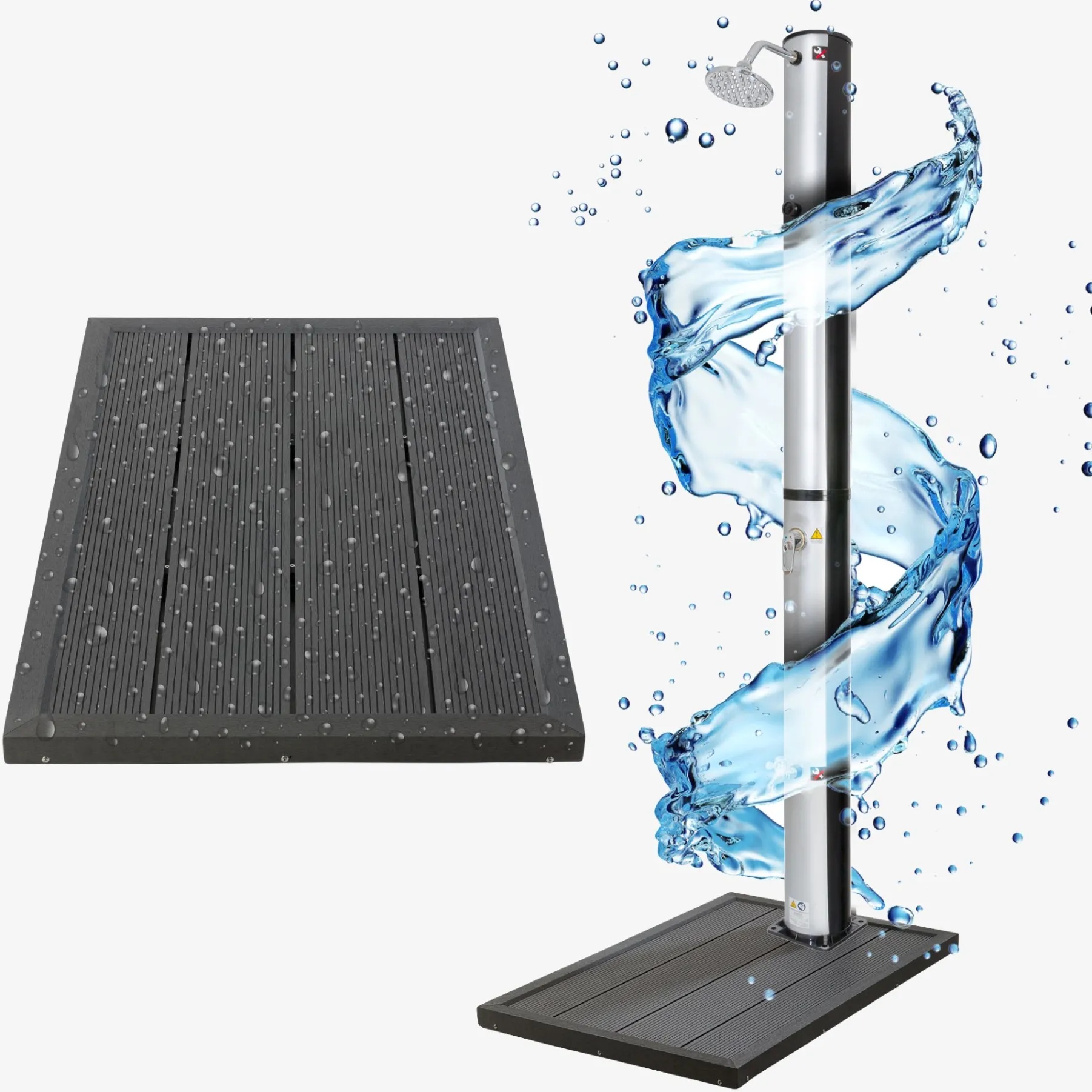 Solardusche 37L Silber rund - Bodenelement Anthrazit